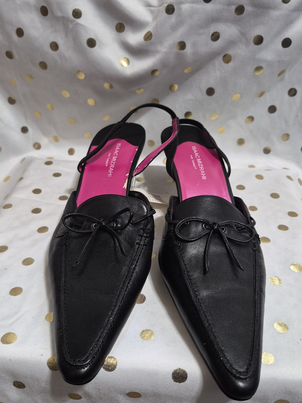 Isaac Mizrahi Black Slingback Pointed Loafers with Pink Insole